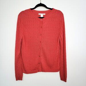 Vintage Marshal Fields' Coral 100% Silk Cable Knit Button Up Cardigan Sweater